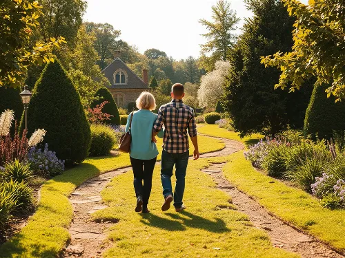 A couple walking on a winding path, symbolizing a journey towards reconciliation
