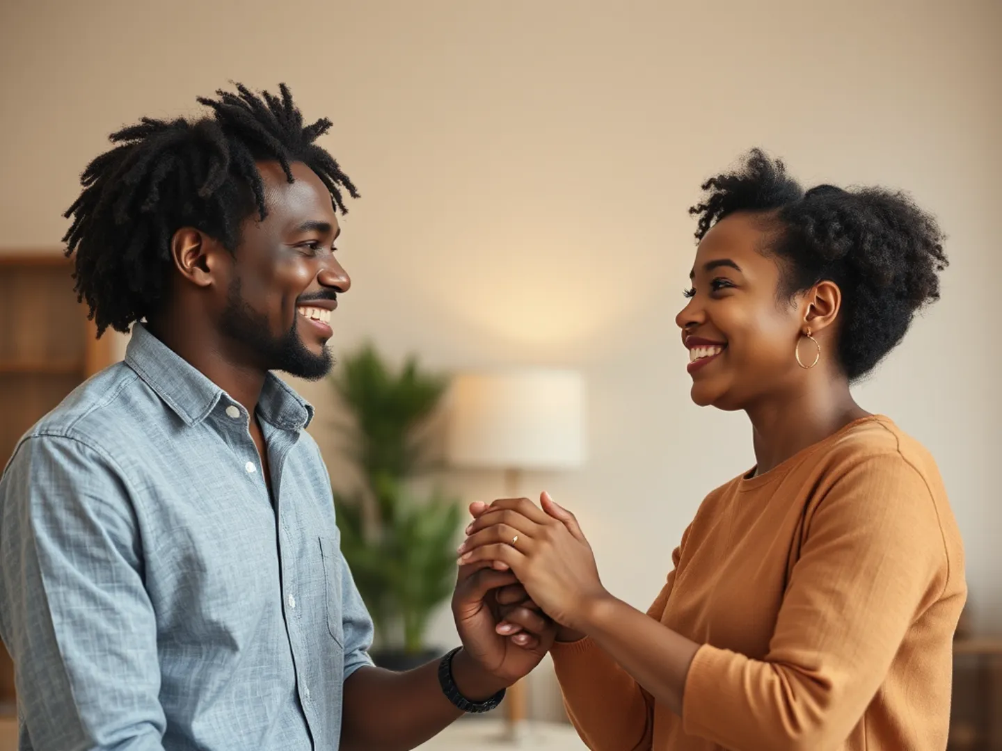 Couple holding hands and smiling, representing strong relationships
