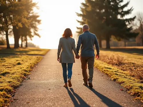 Couple walking on a pathway towards reconciliation